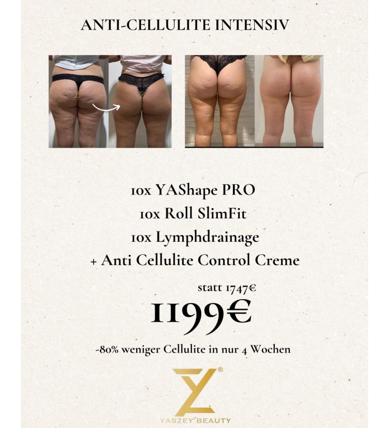 Bodyforming-Paket 3 – Anti-Cellulite Intensiv (10x YAShape Pro, Roll SlimFit, Lymphdrainage + Crème)